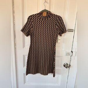 Anthropologie Black and Tan Geometric Mini Dress